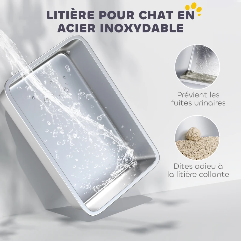 PawHut Maison de toilette pour chat avec couvercle amovible, bac à litière chat fermé côtés hauts, 60,5x40,5x42cm, blanc