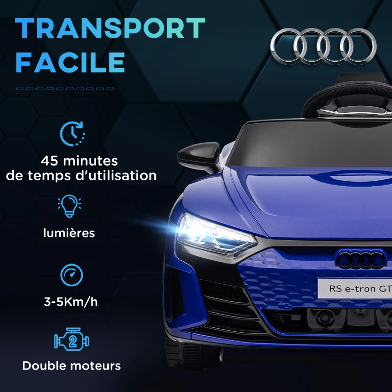 HOMCOM Voiture véhicule électrique enfant 12 V - télécommande parentale - effets sonores, lumineux - Audi RS E-tron GT bleu(m-7)
