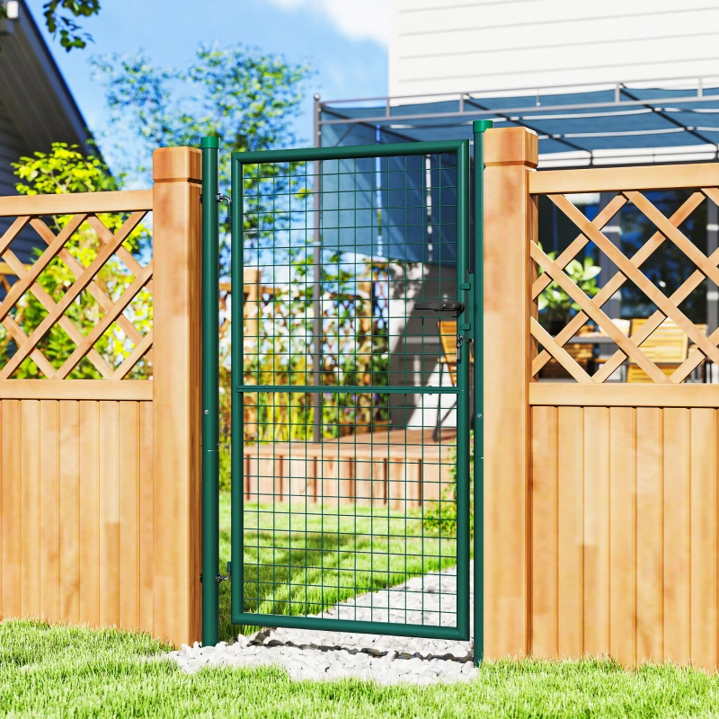Outsunny Portillon de jardin en acier 97 x 200 cm portail de jardin avec serrure, clés et poignée, vert