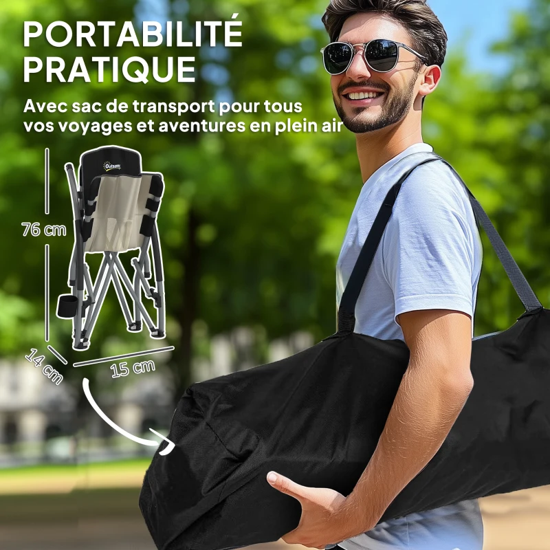 Outsunny Chaise de plage pliable chaise camping pliante légère sac de transport porte-gobelet 58 x 55 x 62 cm noir