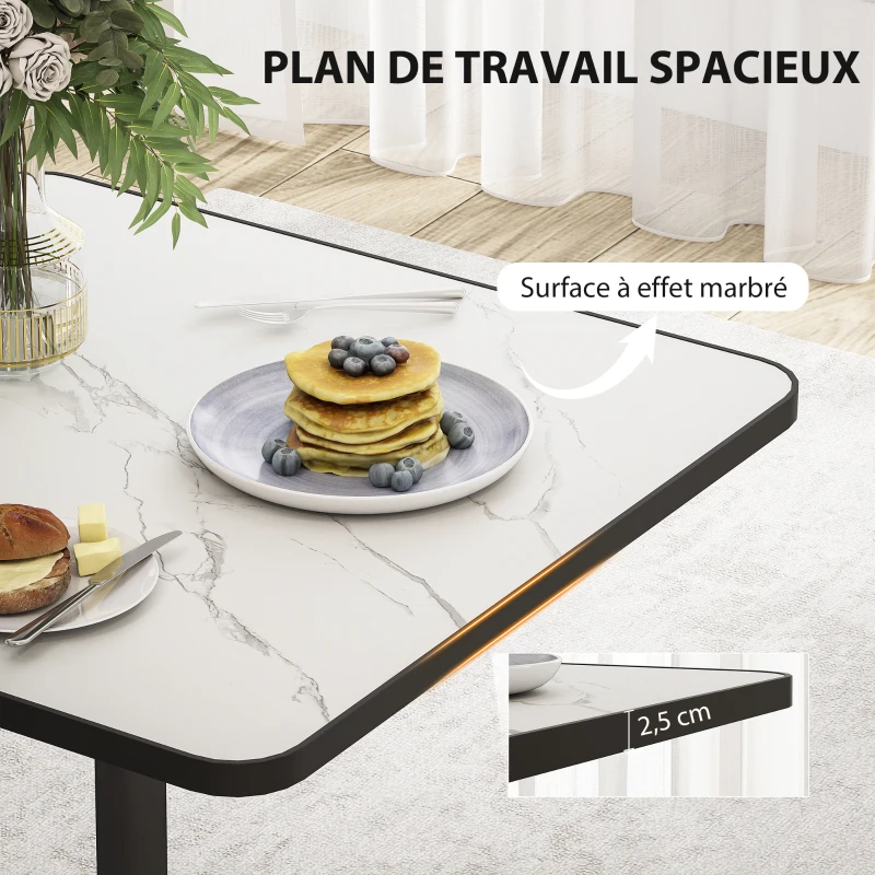 HOMCOM Table à manger pour 4 personnes table de cuisine style moderne avec plateau effet marbre et base ronde, 70 x 70 cm, blanc