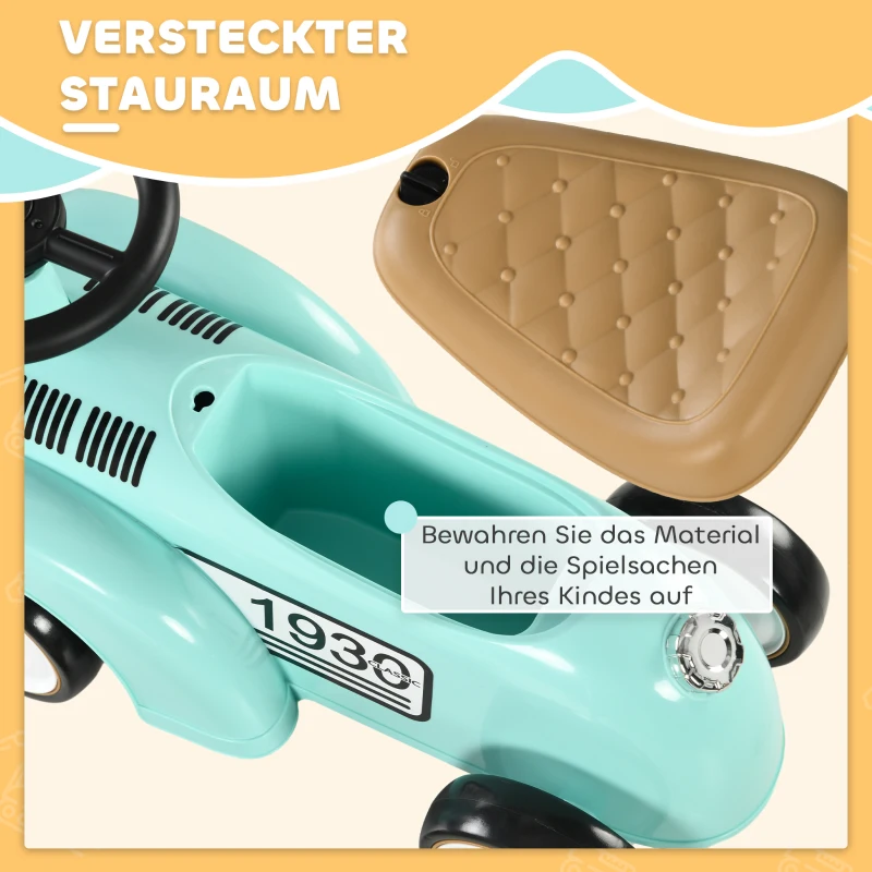 AIYAPLAY Kinder Rutschauto, Vintage-Design, versteckter Stauraum, Kippschutz, Hupe, 12-36 Monate, Grün(m-6)