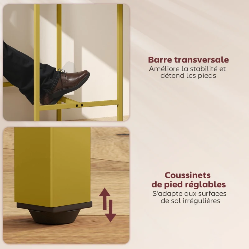 HOMCOM Table de bar rectangulaire avec plateau aspect effet marbre et cadre en acier, 100 x 40 x 107 cm, doré