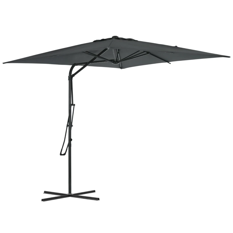 Outsunny Parasol déporté carré 2,5 x 2,5 m, parasol de jardin extérieur protection UV base croisée incluse gris foncé