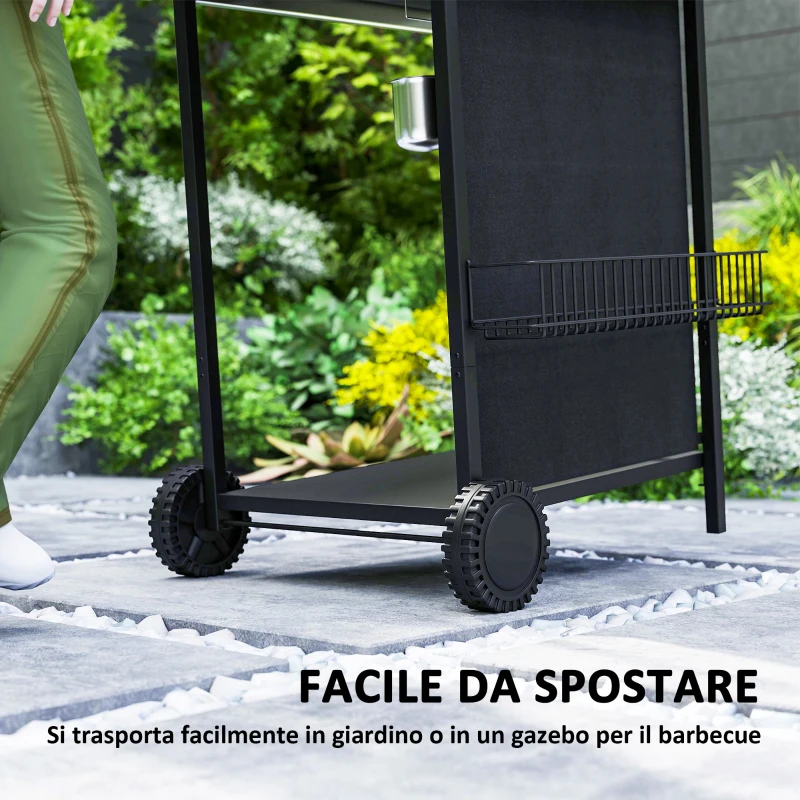Outsunny Barbecue a Gas con 3 Bruciatori Indipendenti e Coperchio con Termometro, 108x54x97 cm, Nero