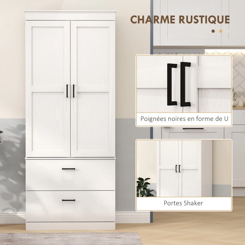 HOMCOM Armoire de cuisine buffet cuisine vaisselier meuble de rangement avec placard, 2 tiroirs et étagères réglables, gris