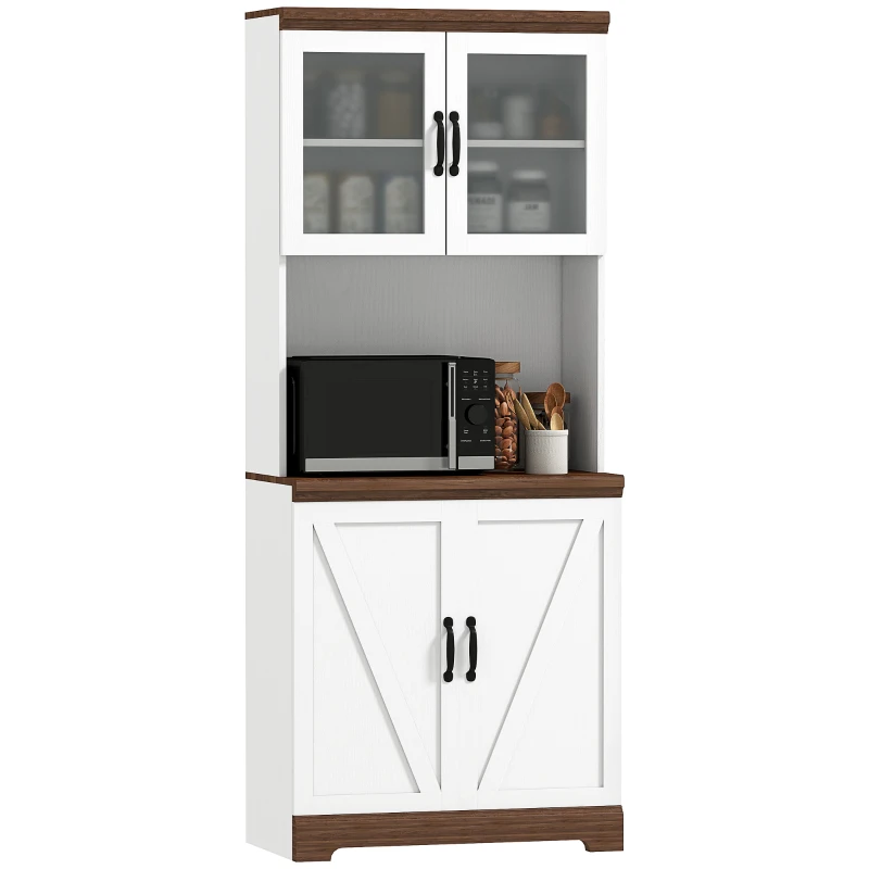 HOMCOM Alacena de Cocina Mueble Auxiliar con 2 Puertas de Vidrio y Baldas Ajustables 72x40x178 cm Blanco