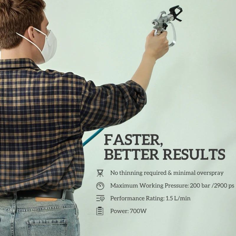 HOMCOM Airless Paint Sprayer, Thinning-Free, Electric﻿ Fence Paint Sprayer for Exterior and Interior DIY Painting Projects, Wall Spray Gun Machine, Household Use, 1.5L/min, 200 Bar, 7.5 m Hose Blue