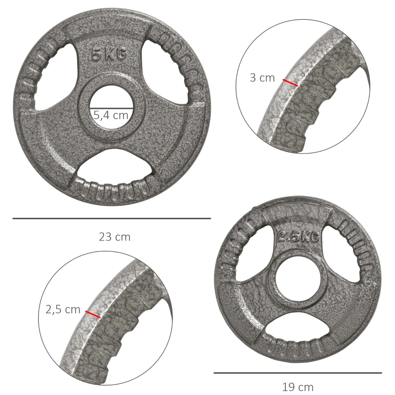 HOMCOM Disques de poids 2,5/2,5/5/5 kg, poids musculation pour 5 cm barres olympiques, disques d'haltères en acier
