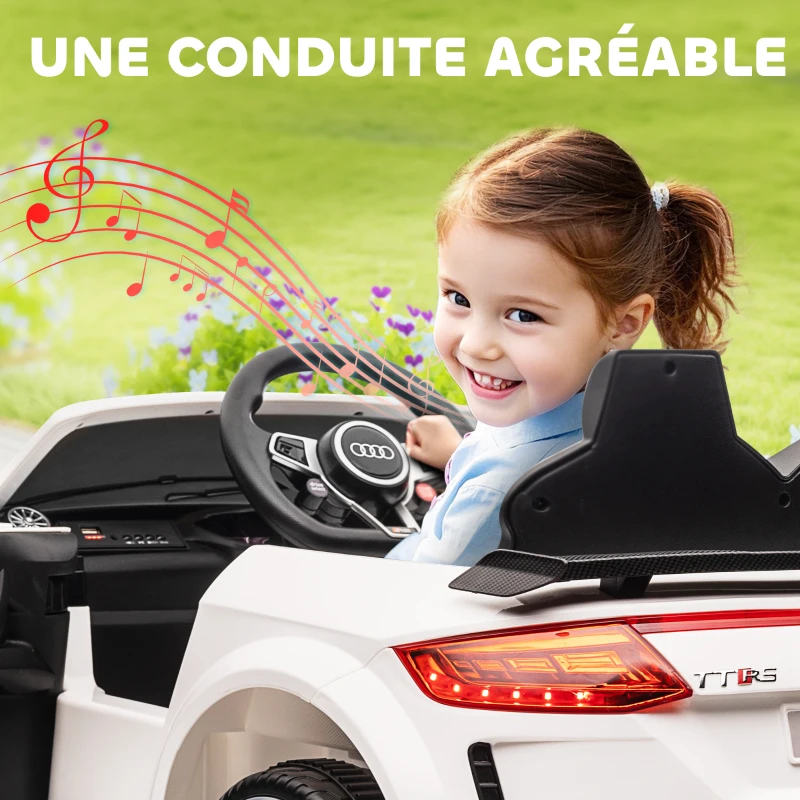 HOMCOM Voiture électrique enfant véhicule électrique enfant Audi TT RS 12 V 30 W V. Max. 3 Km/h télécommande 2,4G Effets sonores + Lumineux Blanc(m-5)