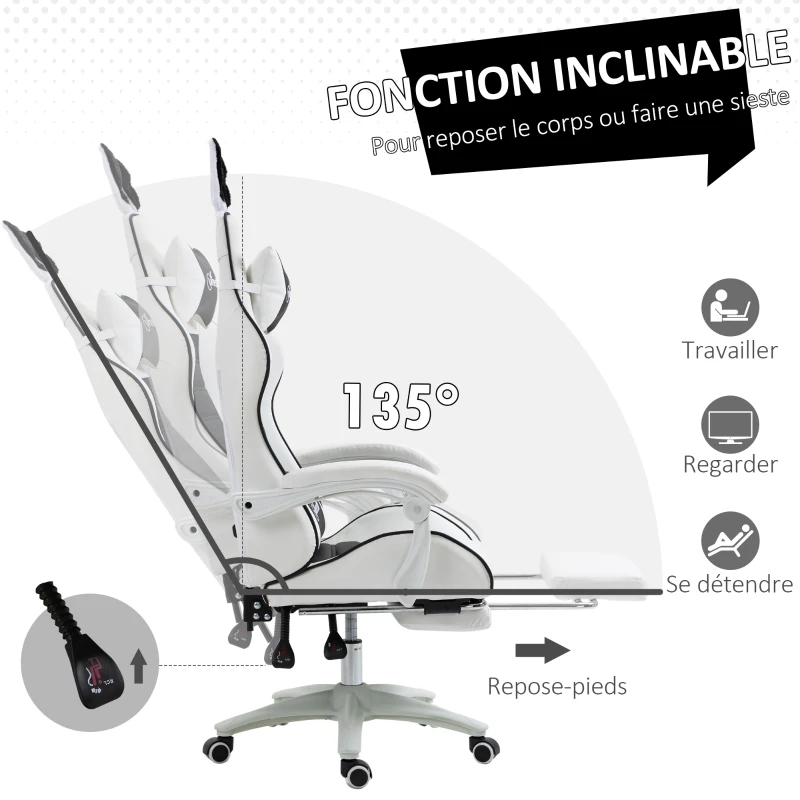 Vinsetto Chaise de gaming avec support lombaire, hauteur réglable, dossier inclinable, oreilles de lapin et appui-tête, noir