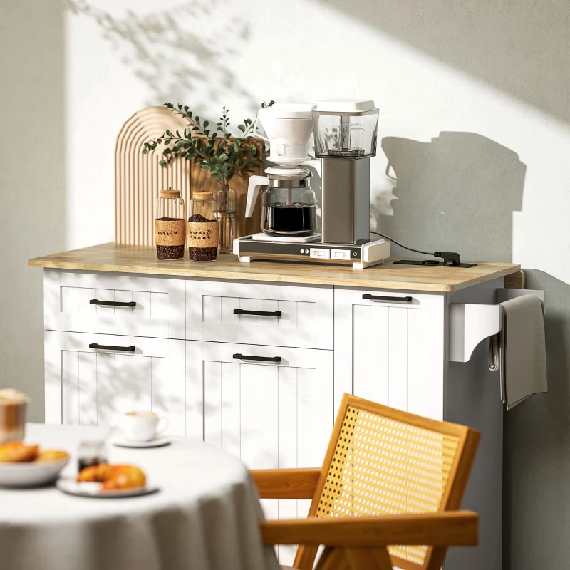 HOMCOM Îlot central cuisine mobile avec prise de courant et port USB, tablette à abattant, étagère réglable blanc(m-9)