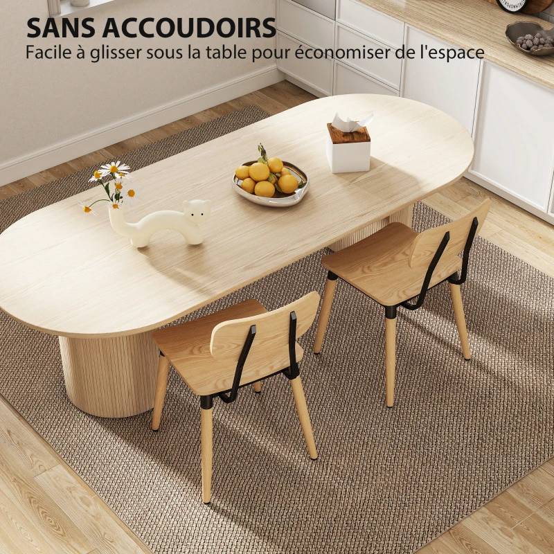 HOMCOM Lot de 2 chaises de salle à manger modernes avec pieds en acier et dossier incurvé, effet bois naturel