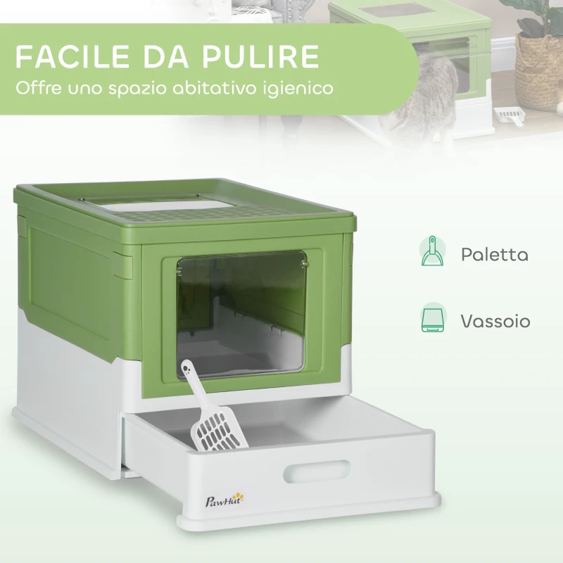 PawHut Lettiera per Gatti Chiusa con Paletta, Vassoio Estraibile e 2 Porte, 47.5x35.5x36.7cm, Verde Chiaro