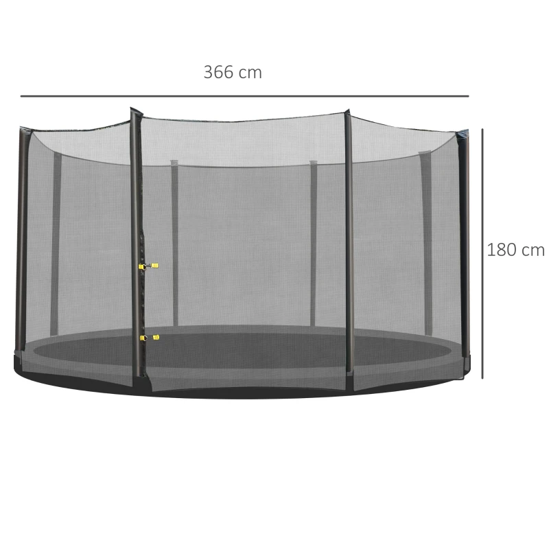 HOMCOM Red de Seguridad de Reemplazo para Trampolín Ø366 cm con Puerta con Cremallera para 8 Postes Rectos Ø366x180 cm Negro