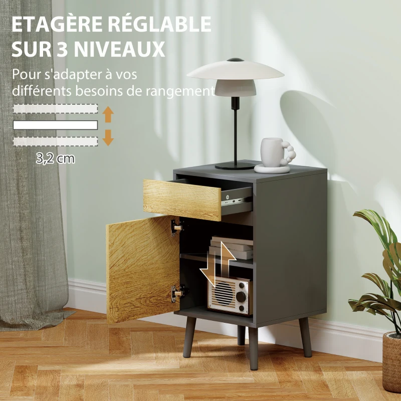 HOMCOM Lot de 2 tables de chevet table de nuit avec tiroirs et placard, style moderne, 40 x 39 x 69 cm, gris foncé
