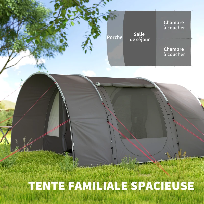Outsunny Tente de camping avec porche pour 4 à 6 personnes légère ventilée étanche 5 000 mm montage facile sac de transport gris
