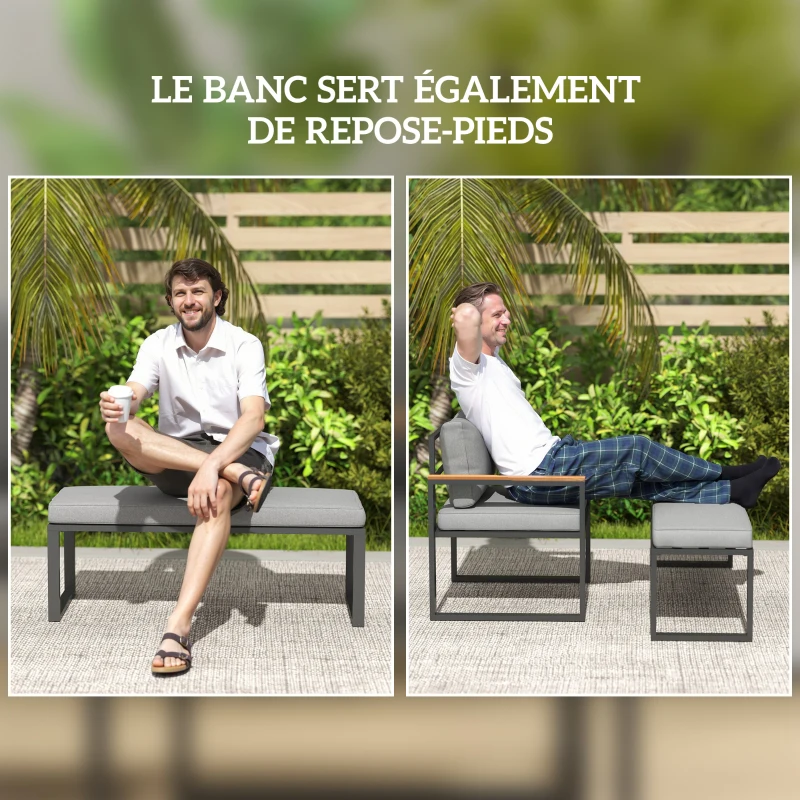 Outsunny Salon de jardin extérieur d'angle pour 9 personnes en acier avec 3 canapés 2 places fauteuil banc et 1 table basse gris