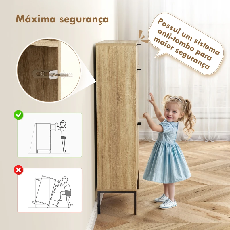 HOMCOM Sapateira Estreita com 2 Portas Gaveta e Prateleiras Ajustáveis para 8 Pares de Sapatos 60x24x105,5 cm Madeira