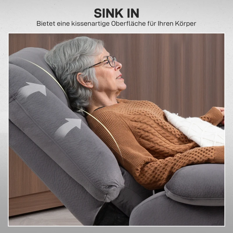 HOMCOM Elektryczny Fotel do Telewizora z Pomocą Wstawania, Funkcją Ciepła i Masażu, Pilotem i Kieszenią Boczną, Ciemnoszary