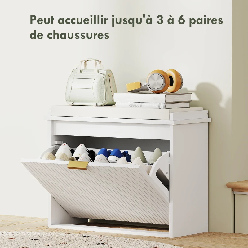 HOMCOM Banc à chaussures avec coussin d'assise rembourré et tiroir rabattable pour couloir, chambre, 62 x 26 x 47,5 cm, blanc(m-5)