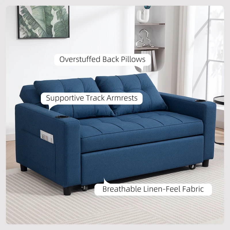HOMCOM Two-Seater Pull-Out Sofa Bed - Dark Blue