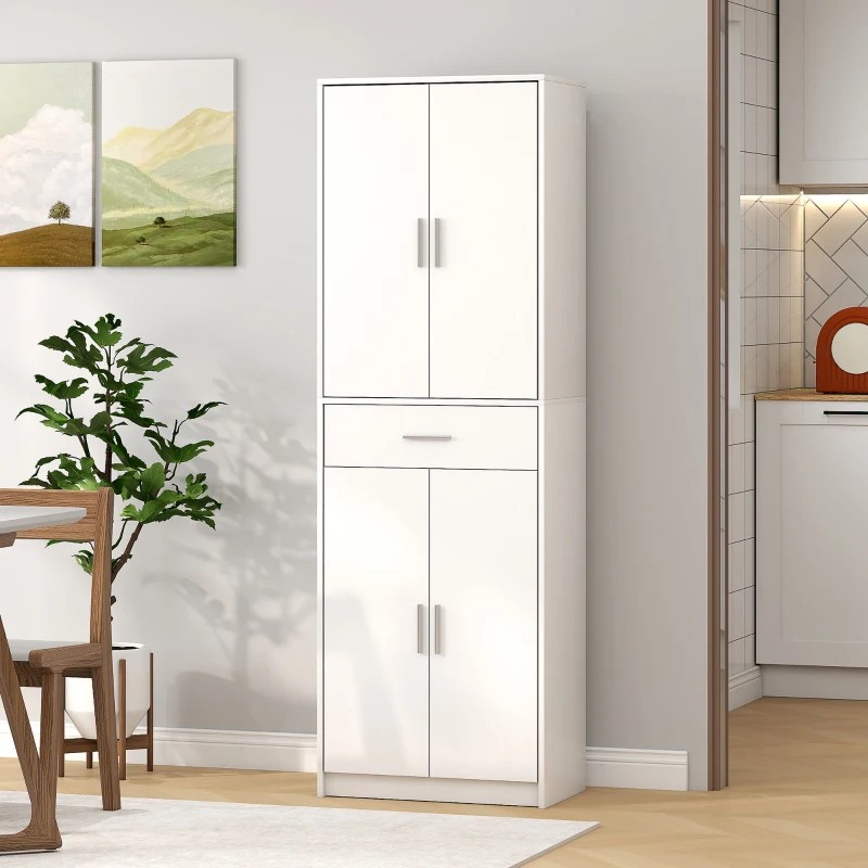 HOMCOM Armoire de cuisine moderne avec placards à portes, étagères réglables et tiroir, 60 x 35 x 180 cm, blanc