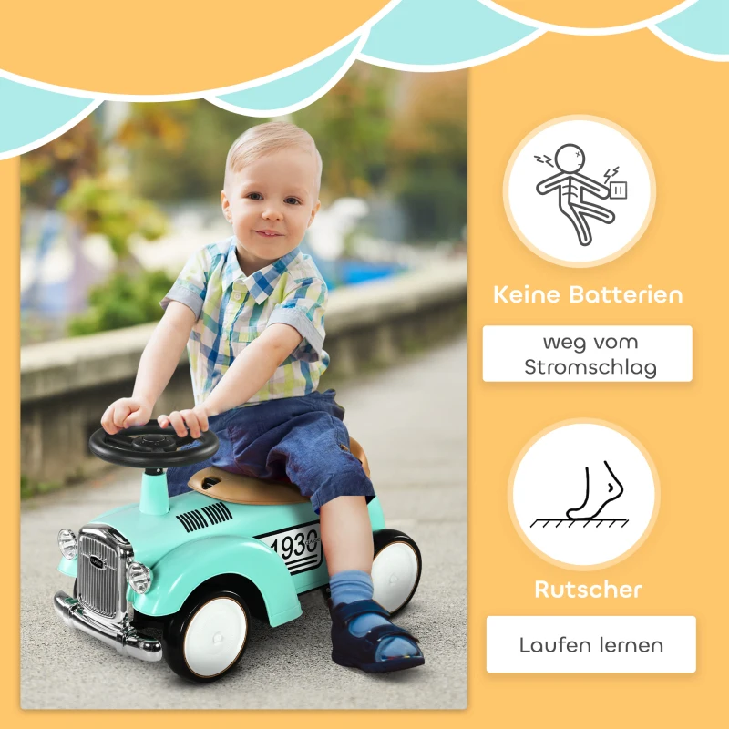 AIYAPLAY Kinder Rutschauto, Vintage-Design, versteckter Stauraum, Kippschutz, Hupe, 12-36 Monate, Grün(m-7)
