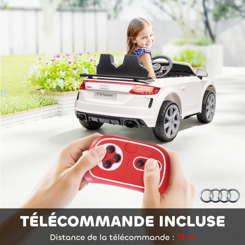 HOMCOM Voiture électrique enfant véhicule électrique enfant Audi TT RS 12 V 30 W V. Max. 3 Km/h télécommande 2,4G Effets sonores + Lumineux Blanc(m-6)