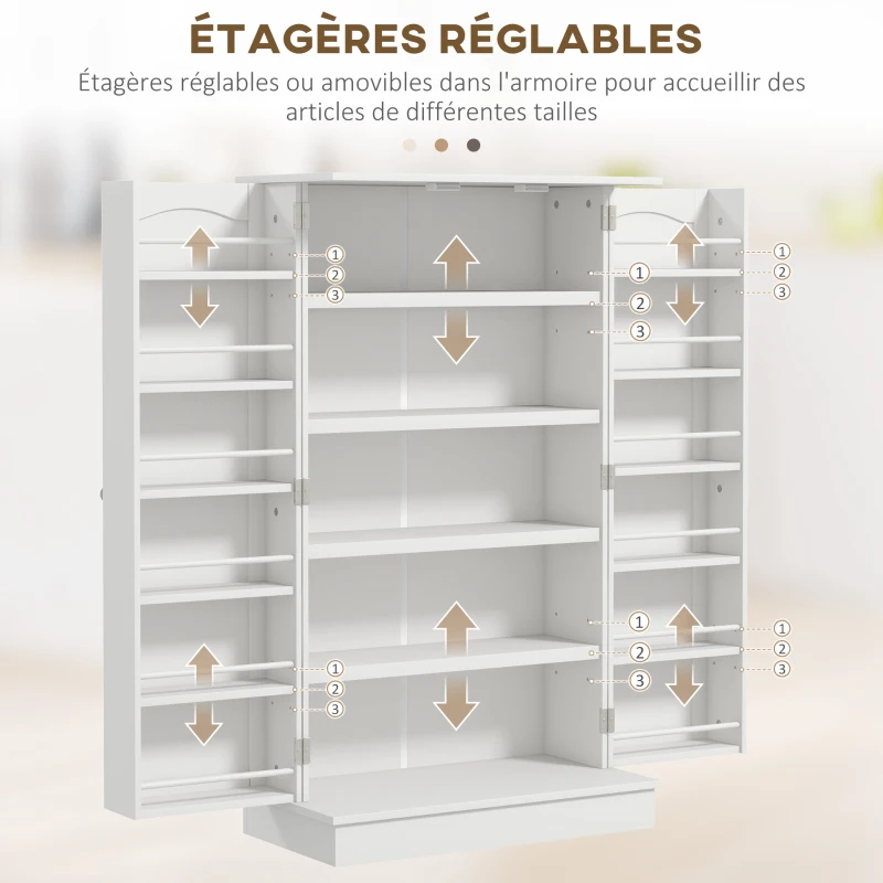 HOMCOM Armoire meuble de cuisine garde-manger 2 portes avec 5 étagères et 12 porte-épices - 60 x 30 x 104 cm - blanc