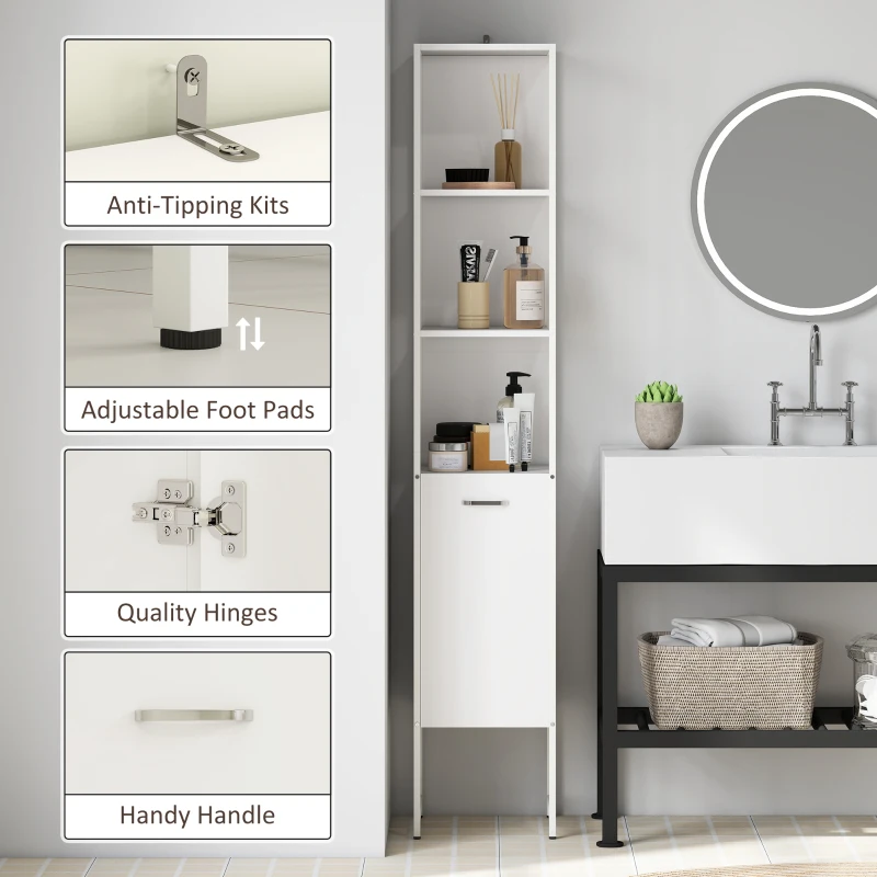 HOMCOM Tall Bathroom Cabinet with Open Shelves and Adjustable Shelf - White