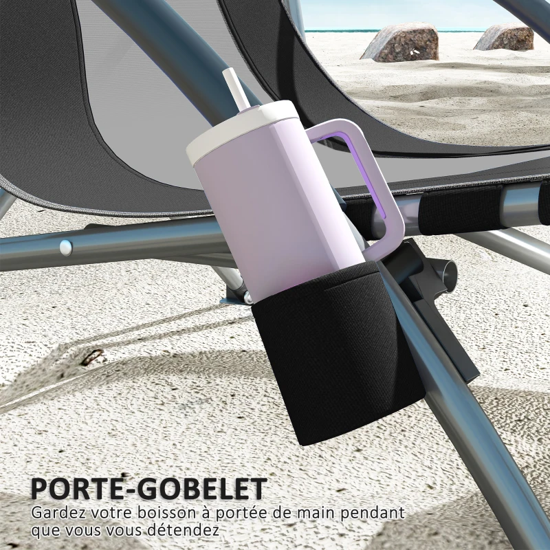 Outsunny Lot de 2 chaises de plage pliable chaises camping pliante légère sac de transport porte-gobelet 58 x 55 x 62 cm noir