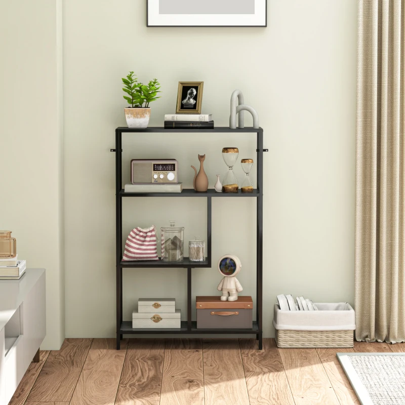 HOMCOM 4-Tier Bookshelf with Open Shelves - Charcoal Grey