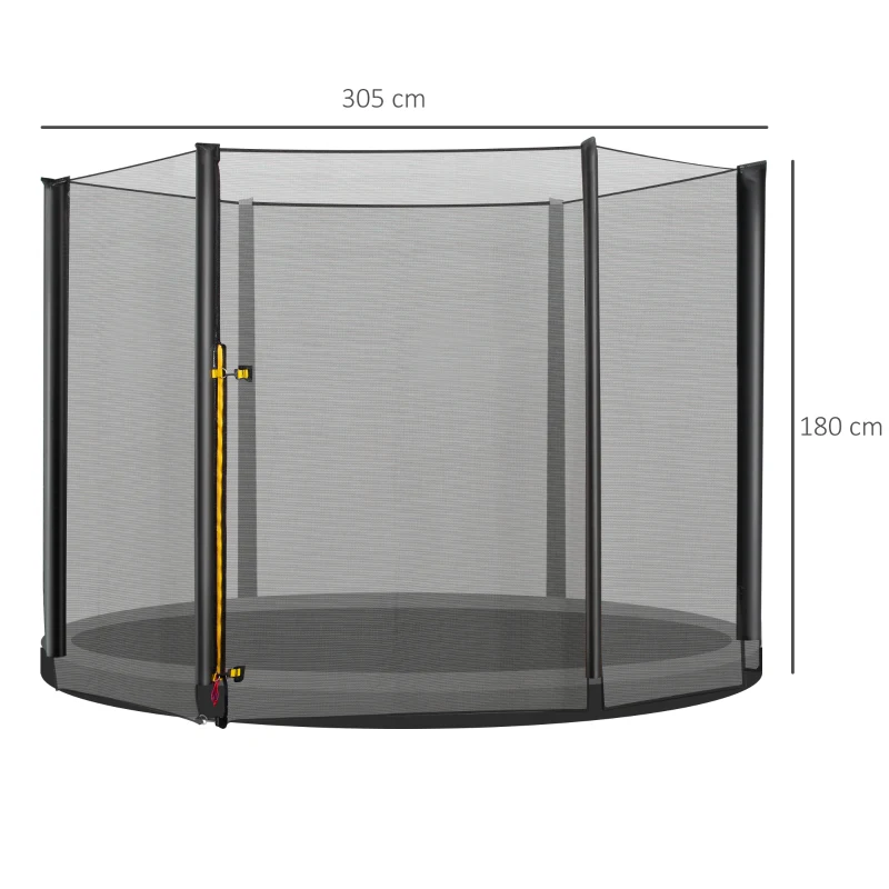 HOMCOM Red de Seguridad de Reemplazo para Trampolín Ø305 cm con Puerta con Cremallera para 6 Postes Rectos Ø305x180 cm Negro