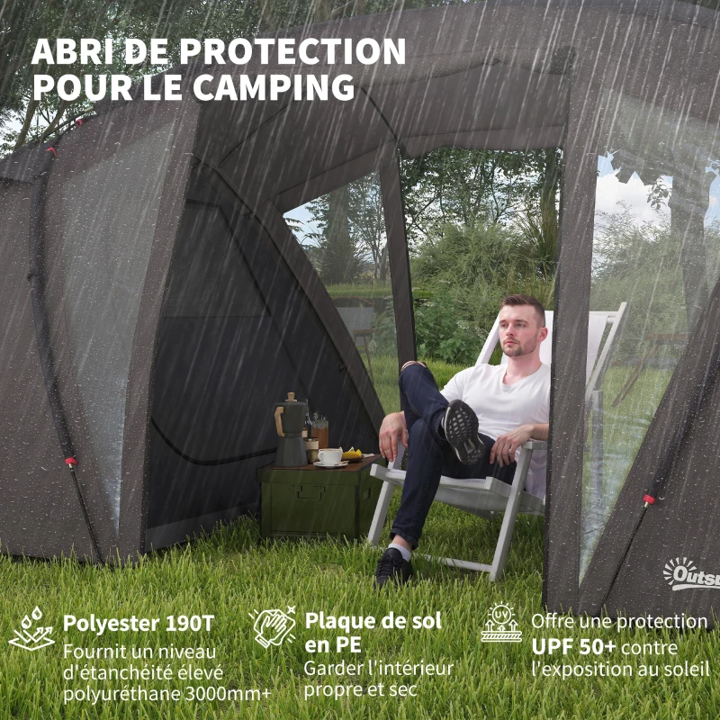 Outsunny Tente de camping familiale pour 4-6 personnes, tente tunnel imperméable 3000 mm avec 2 portes, sac de transport, noir