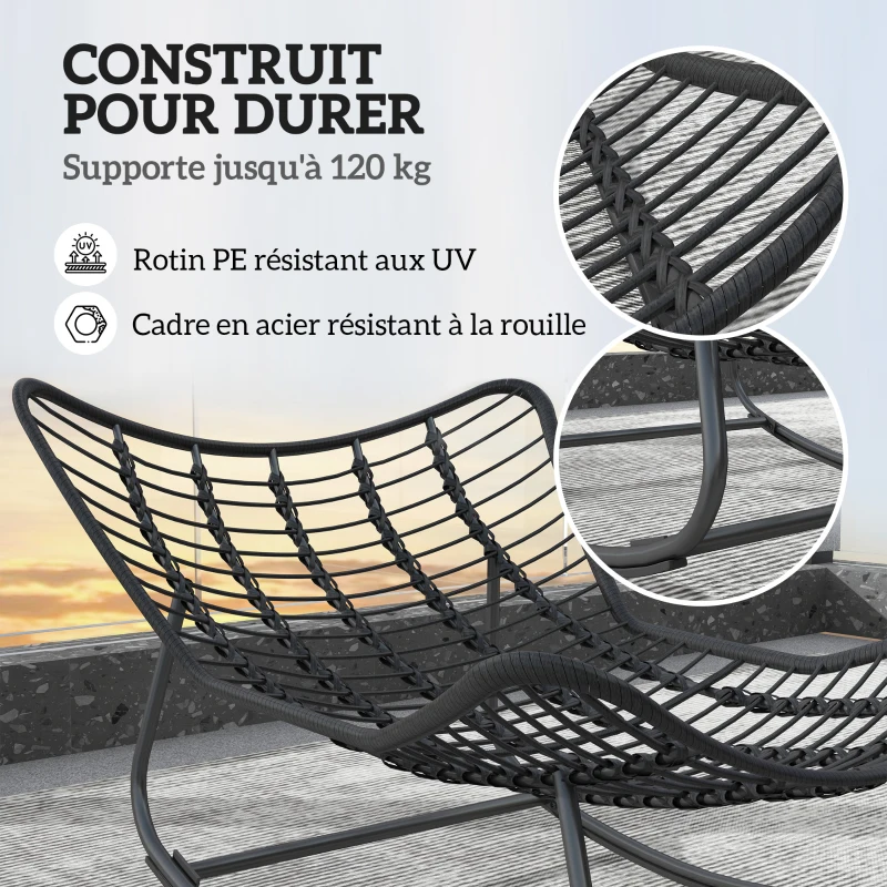 Outsunny Fauteuil à bascule de jardin chaise à bascule en forme d'œuf avec coussin rembourré 98 x 111 x 74 cm gris