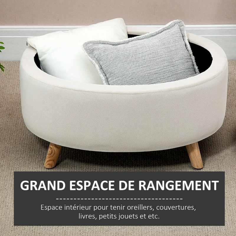 HOMCOM Tabouret de rangement ovale intérieur, coffre, pouf, revêtement effet velours, 71 x 51,5 x 42 cm, beige