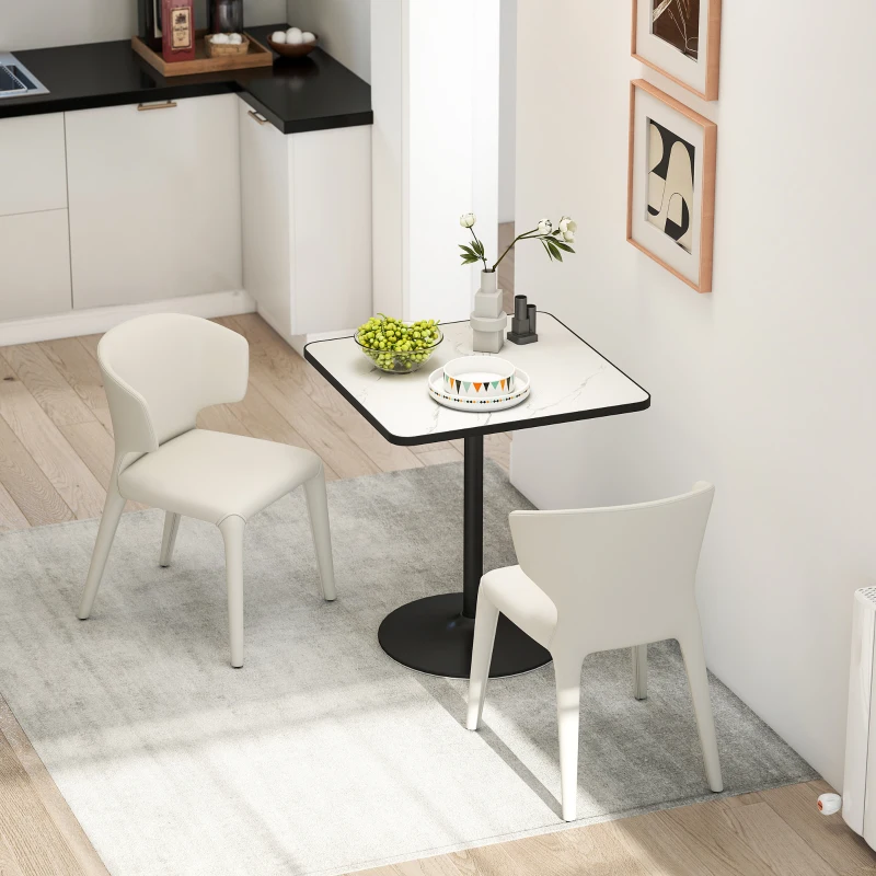 HOMCOM Table à manger pour 4 personnes table de cuisine style moderne avec plateau effet marbre et base ronde, 70 x 70 cm, blanc