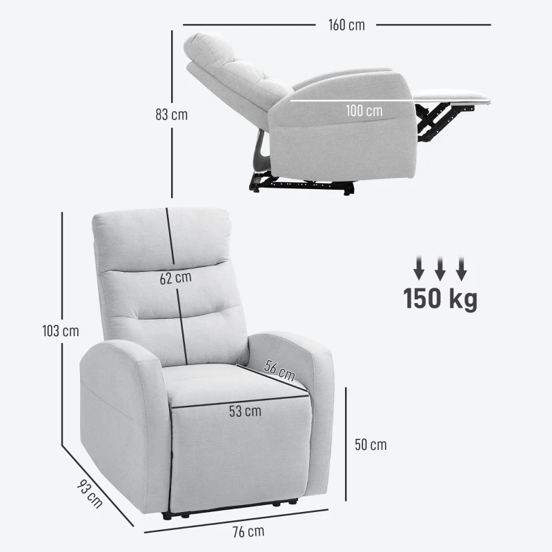 HOMCOM Verstelbare Relaxstoel met Voetensteun, Modern Gepolsterde Fauteuil, Lichtgrijs
