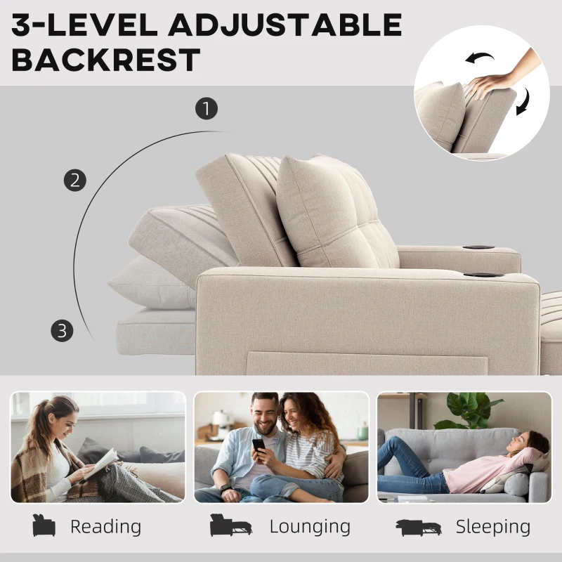 HOMCOM Two-Seater Pull-Out Sofa Bed - Beige