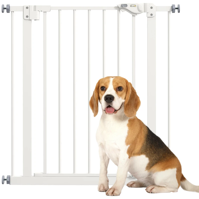 PawHut Türschutzgitter für Hunde, Absperrgitter, Schutzgitter für Haustiere, Metall, Kunststoff, 74-80 cm, Weiß