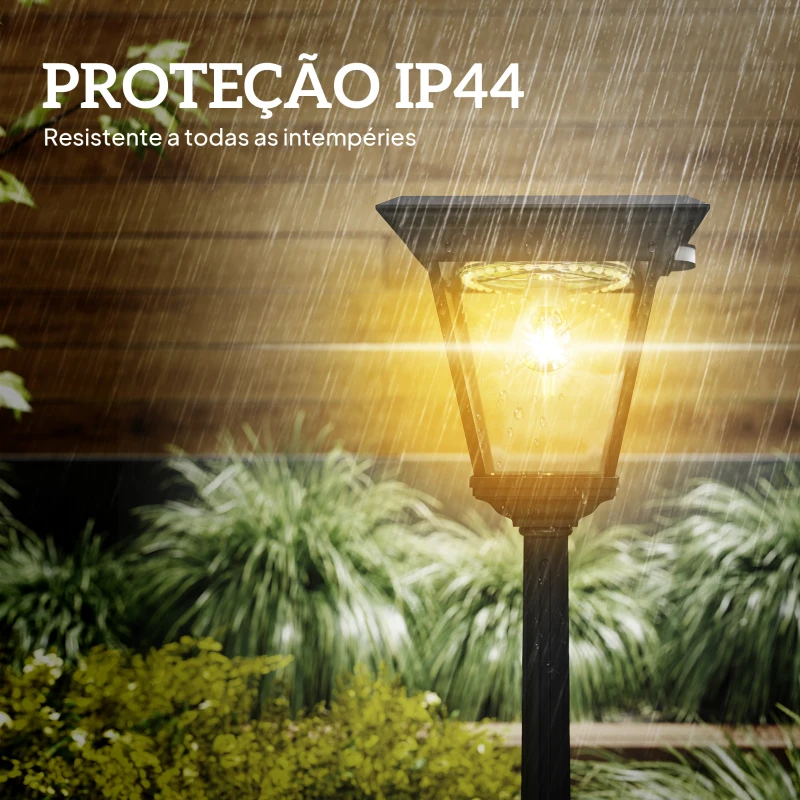 Outsunny Candeeiro Solar de Jardim com Luzes LED Acendimento e Apagamento Automático Sensor de Movimento 26x24x220 cm Preto