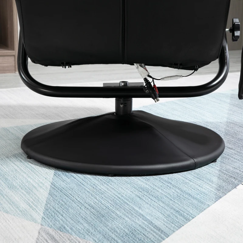 HOMCOM Massagesessel mit Hocker, Drehbares Relaxsessel mit Massagefunktion, Elektrisches Fernsehsessel mit Liegefunktion, Fernbedienung für Wohnzimmer, Kunstleder, Schwarz