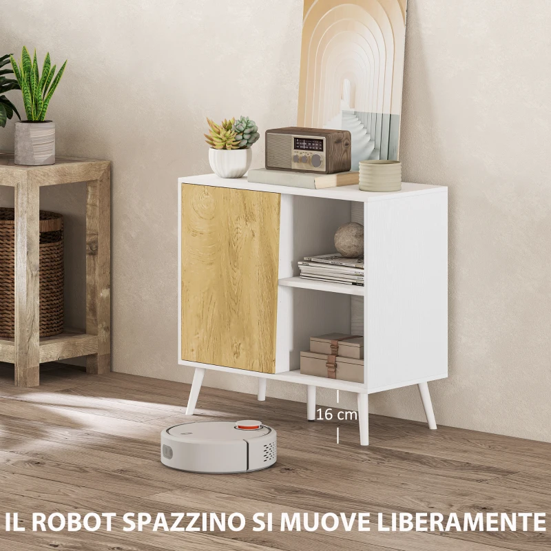 HOMCOM Credenza Moderna con Armadietto e Vano Portaoggetti, in Legno, 80x39x76 cm, Bianco