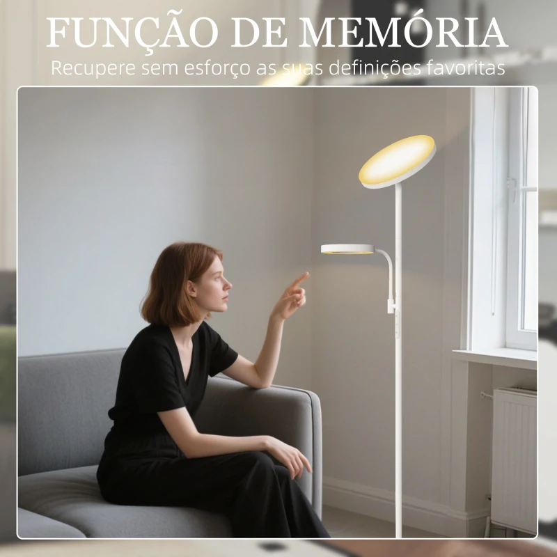 HOMCOM Candeeiro de Pé 42W Giratório com Controlo Remoto e Táctil Temperatura de Cor e Brilho Ajustáveis Ø25x175 cm Branco