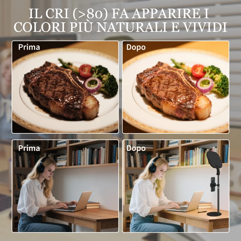 HOMCOM Lampada da Scrivania LED con Supporto per Telefono, 5 Colori di Luce e 10 Luminosità, Nero