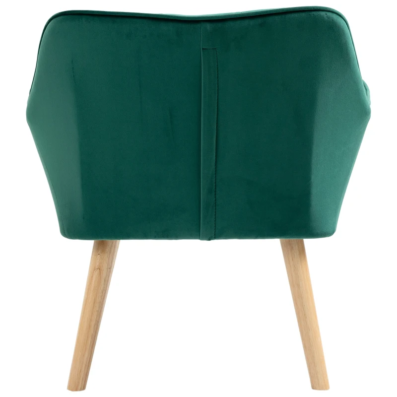 HOMCOM Polstersessel, Akzentsessel, Skandi Design, Samtoptik, bis 120 kg, Kautschukholzbeine, Grün