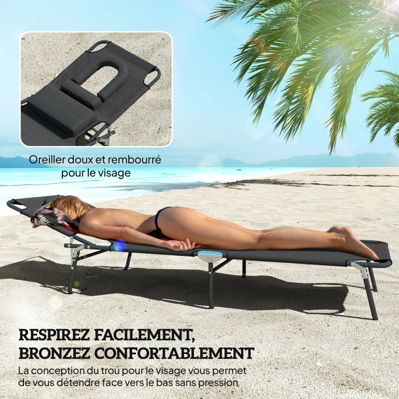 Outsunny Bain de Soleil Pliable transat inclinable 4 Positions Chaise Longue 3 Coussins fournis Noir