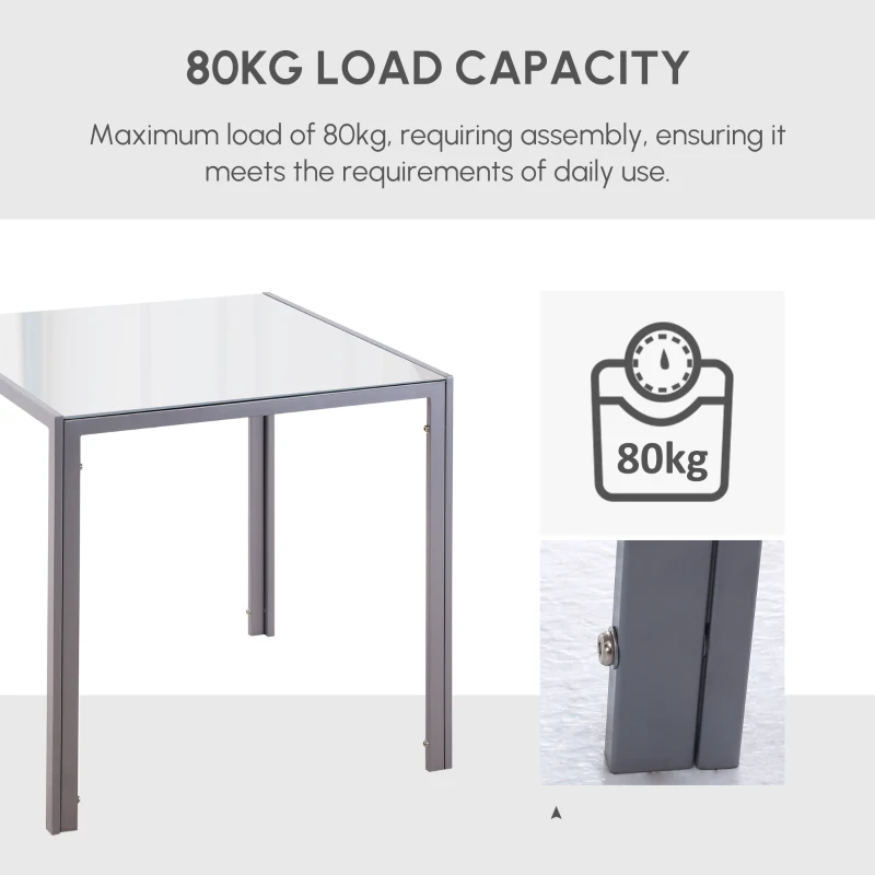HOMCOM Modern Square Dining Table for 2-4 People, with Glass Top & Metal Legs for Dining Room, Living Room, Grey