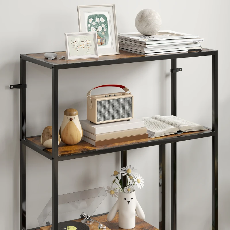 HOMCOM Mobile Libreria a 4 Ripiani Stile Industriale in Legno e Metallo, 77x30x116 cm, Marrone Rustico